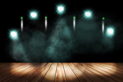 aquamarina lighting and smoke on stage with floor wood photo