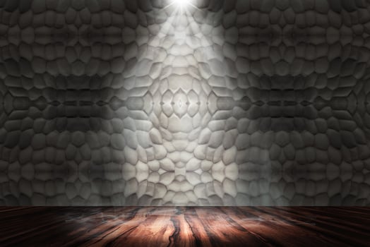 lighting and smoke on stage with brick wall and floor wood photo