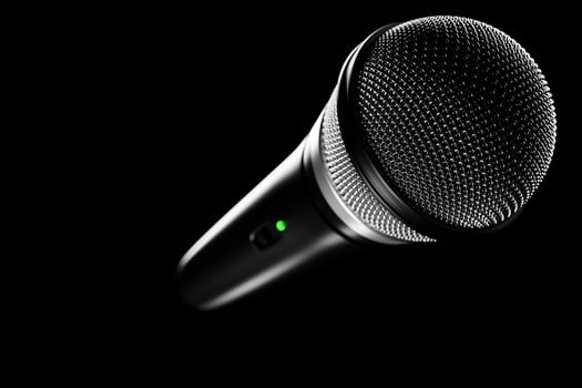 microphone, round shape model, realistic  3d illustration. music award, karaoke, radio and recording studio sound equipment photo