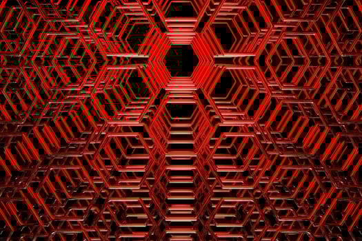 3d illustration of a  red honeycomb monochrome honeycomb for honey. Pattern of simple geometric hexagonal shapes, mosaic background. photo