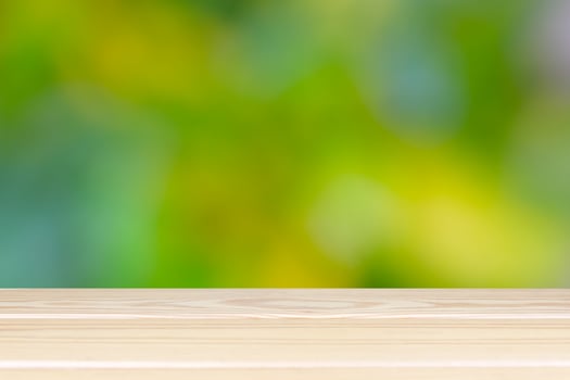 Empty wooden table with very refreshing bright green, Space background montage style, For place the product. photo