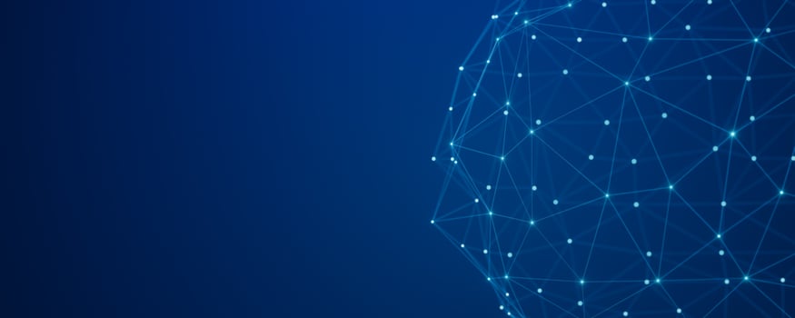 Abstract futuristic connecting dots and lines on blue background. Digital technology concept. Big data visualization. Digital dynamic wave of particles. 3D illustration. photo