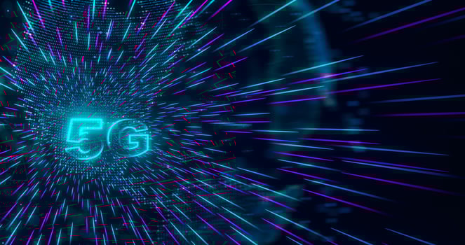 5G symbol with global internet network background. 5th generation of wireless internet connection. Digital Global network high-speed technology concept. 3D Rendering. photo