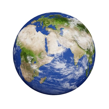 Planet earth with clouds  isolated on white background, Continents of Europe and Africa and part of Asia. Elements of this image furnished by NASA. 3D rendering. photo
