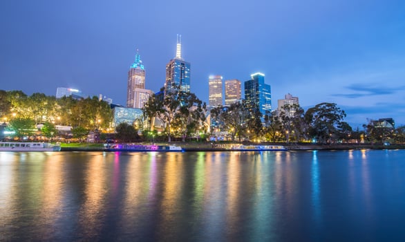 Melbourne city one of the most liveable city in the world, Victoria state of Australia. View at the night time. photo
