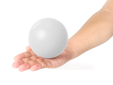 Sphere in hand isolated on white background photo