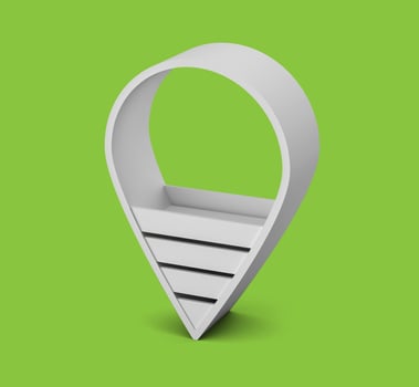 3D shop Cart with map pin on Green background. 3d illustration photo