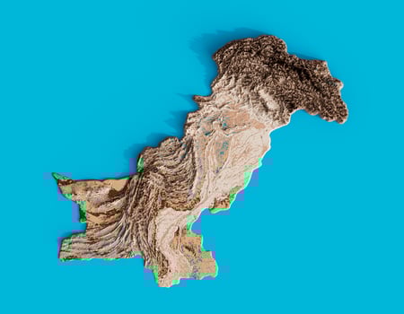 Pakistan Topographic Map 3d realistic map Pakistan Color texture and Rivers 3d illustration photo