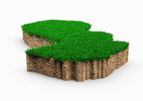 Paraguay map soil land geology cross section with green grass and Rock ground texture 3d illustration photo