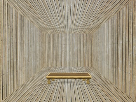Empty wooden room with wooden table for show product. Showroom product or podium showcase concept. photo