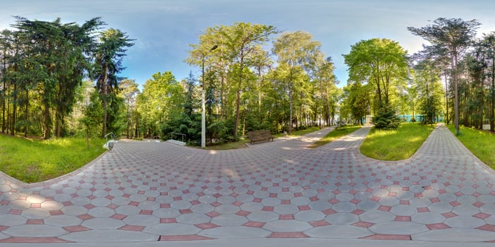 Full spherical 360 degrees seamless panorama in equirectangular equidistant projection, panorama in park green zone, VR content photo