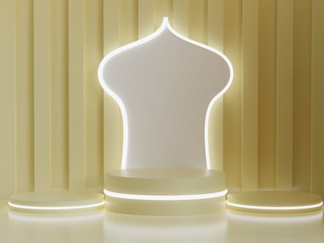Islamic podium product, with neon light, 3D renderings photo