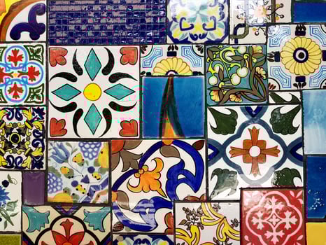 Colorful vintage ceramic tiles wall decoration photo