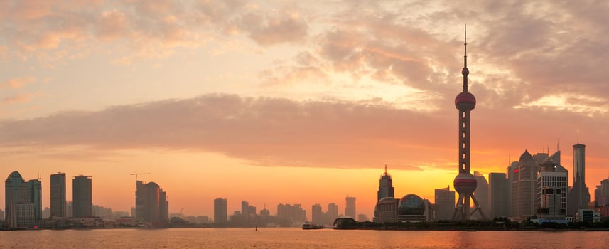 Shanghai morning skyline silhouette photo