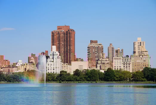 New York City Central Park with fountain and rainbow photo