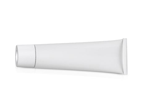Aluminum cream white tube isolated on white background photo