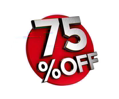 75 Percent off 3d Sign on White Special Offer 75 Discount Tag flasher, Sale Up to seventy five Percent, big Sale, Offer Label, Sticker, Banner, Icon 3d illustration photo