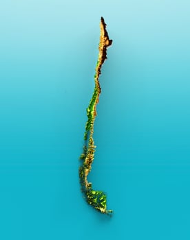 Chile Map Shaded relief Color Height map on the sea Blue Background 3d illustration photo