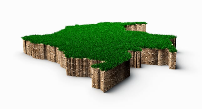 Colombia Map soil land geology cross section with green grass and Rock ground texture 3d illustration photo