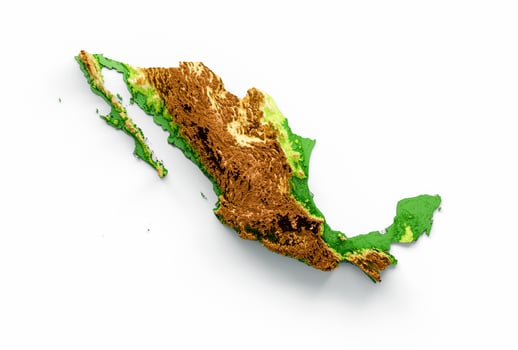 Mexico Map Shaded relief Color Height map on white Background 3d illustration photo