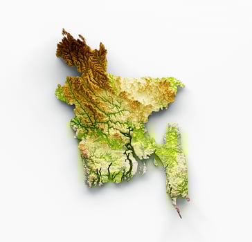 Bangladesh Map Shaded relief Color Height map on white Background 3d illustration photo