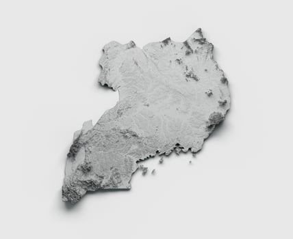 Uganda Map Shaded relief Color Height map on white Background 3d illustration photo