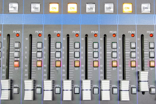 Audio control buttons Sound Control Hi Fi system The audio equipment, control panel of digital studio mixer photo