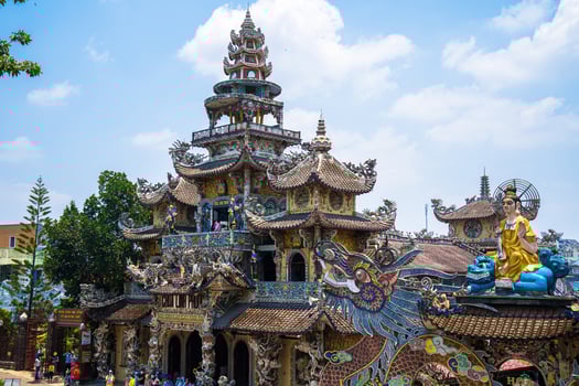 Linh Phuoc Pagoda in Da Lat, Vietnam. Dalat's famous landmark, buddhist porcelain glass temple. Linh Phuoc Pagoda in Dalat Vietnam also called Dragon Pagoda. photo