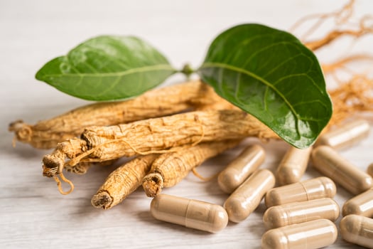 Ginseng, dried vegetable herb. Healthy food famous export food in Korea country. photo