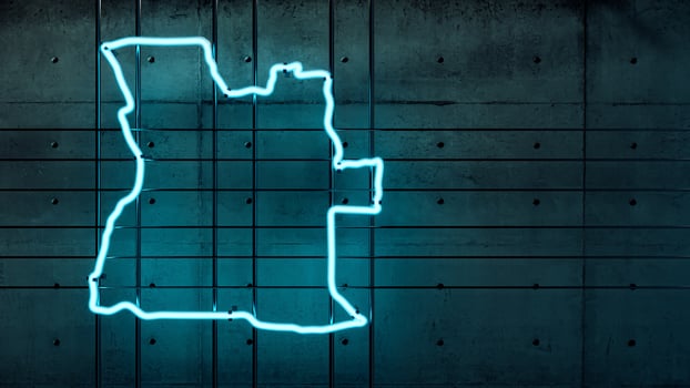 Angola map glowing neon light, concrete wall modern 3d illustration photo