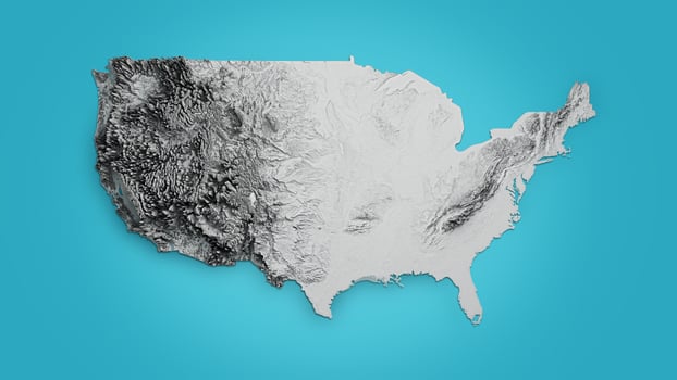 USA Relief map of Colored according to terrain on Blue Isolated Background 3d illustration photo