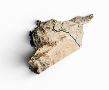 Syria Topographic Map 3d realistic Syria map Color texture and Rivers 3d illustration photo