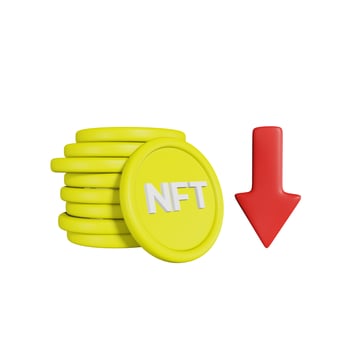 Cryptocurrency 3D Illustration with Down Red Arrow photo