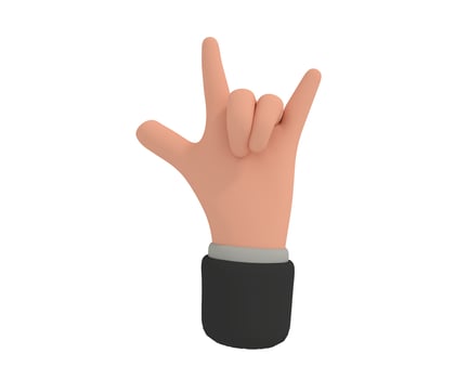 3d illustration of cartoon hand make Rock Hand Gesture photo