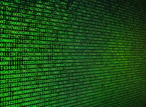 Digital code on the computer screen background, Golden numbers with a black background on the computer screen photo