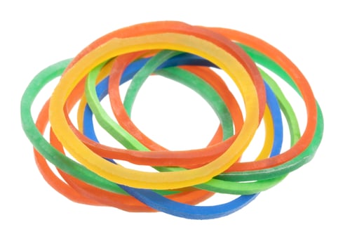 Multicolor rubber bands isolated on white background photo