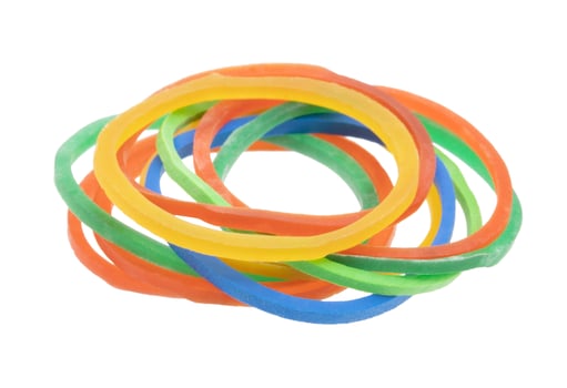 Multicolor rubber bands isolated on white background photo
