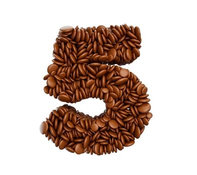 Digit 5 made of chocolate Coated Beans Chocolate Candies Alphabet Word Five 3d illustration photo