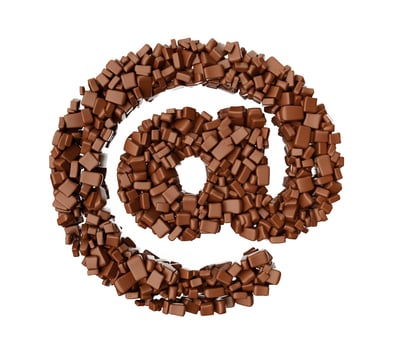 at the rate sign symbol made of chocolate Chunks Chocolate Pieces Alphabet letter 3d illustration photo