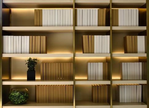 Background of Simulator Book Shelf with Vase and Flower jar in home. photo
