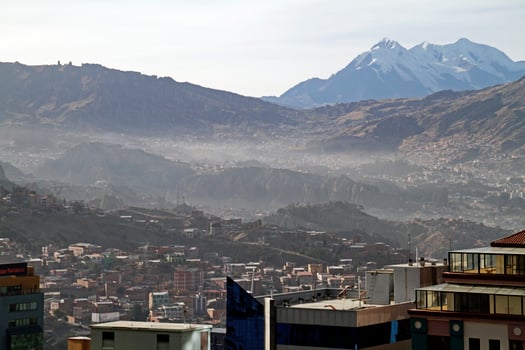 02 June 2016 - La Paz, Bolivia - Fog lies over the mountains surrounding the city of La Paz, Bolivia photo
