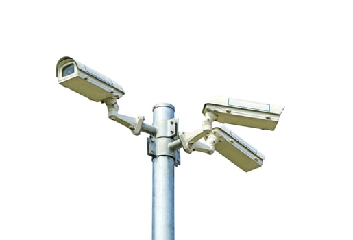 CCTV on pole isolated on white background photo