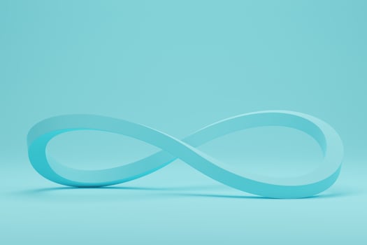 Symbol infinity on blue pastel color background. 3d rendering, 3d illustration photo