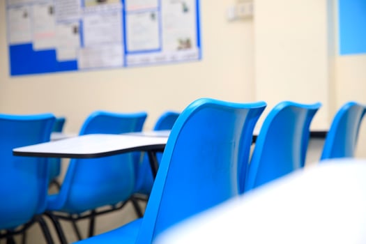 Chairs and tables in a Classroom photo