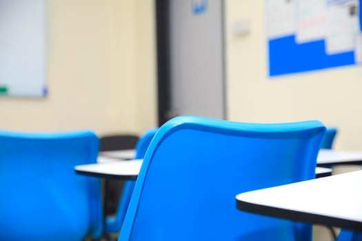 Chairs and tables in a Classroom photo