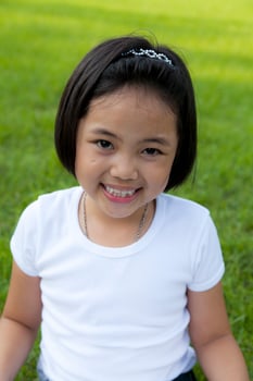 Asian girl relax and smiling happily in the park photo