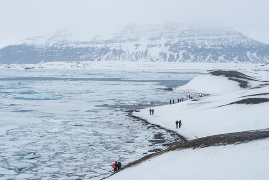 Scenery view of Jokulsarlon glacier lagoon the famous iconic landscape of southern Iceland. Jokulsarlon Glacier Lagoon is one of Iceland's most famous attractions. photo