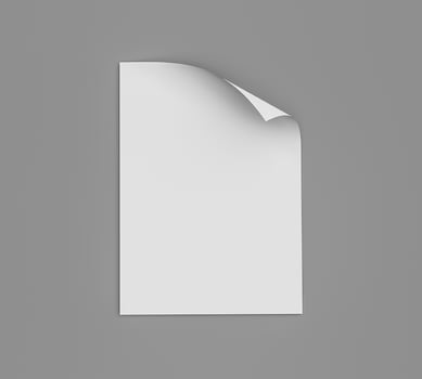 Empty paper sheet curved corner A4 format with soft shadows isolated on white background 3d illustration photo