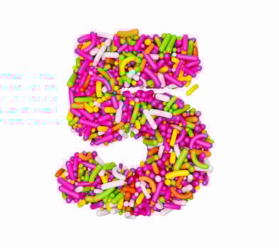 Digit 5 made of Colorful Sprinkles Numeric Five Number Rainbow sprinkles 3d illustration photo