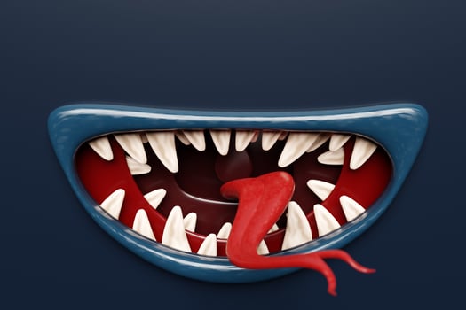 3D illustration fantasy  toothy mouth in bright colors.  Mouth of screaming monster or beast. Angry cartoon face photo